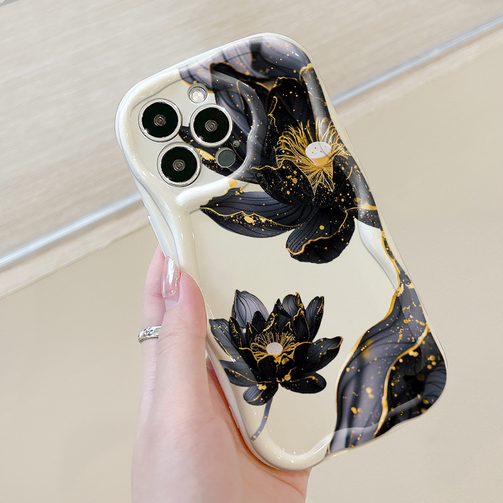 Hontinga for Infinix Smart 9 Hot 50i Back Cover Luckly Lotus Flowers Phone Case Wavy Curved Edge Soft Silicone Cover. 