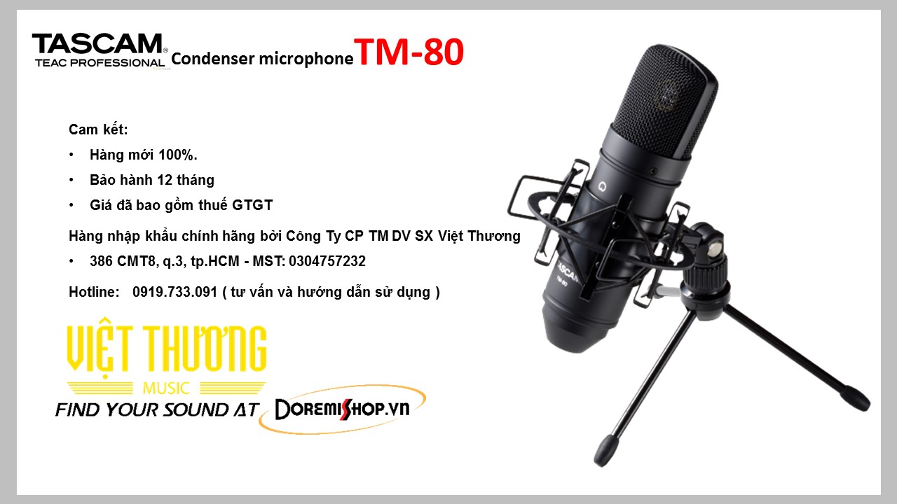 Microphone thu âm condenser chính hãng TASCAM TM-80