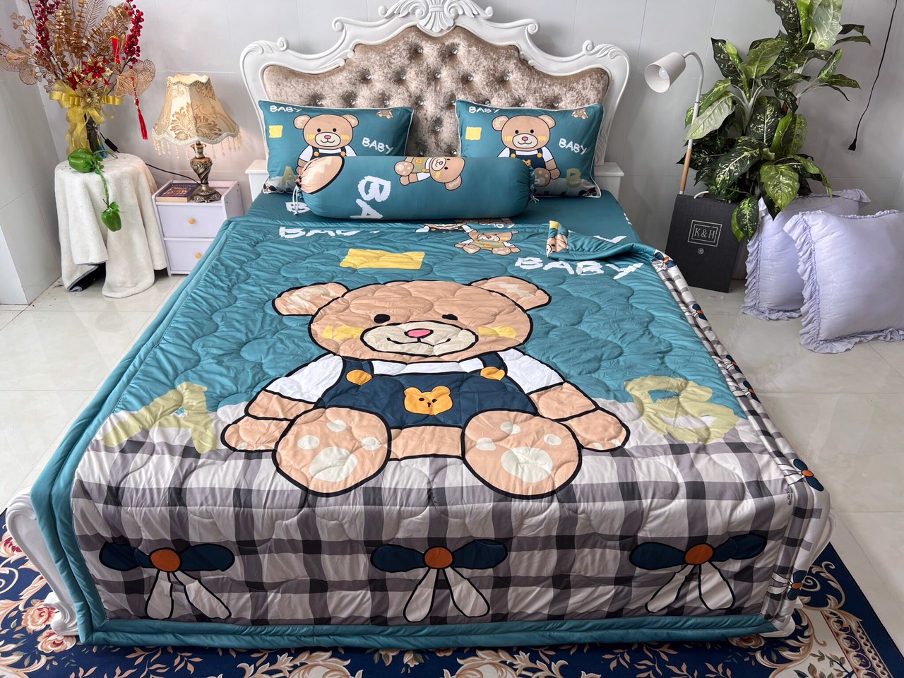 BỘ DRAP GA THUN Ý 5D MẪU GẤU BÔNG