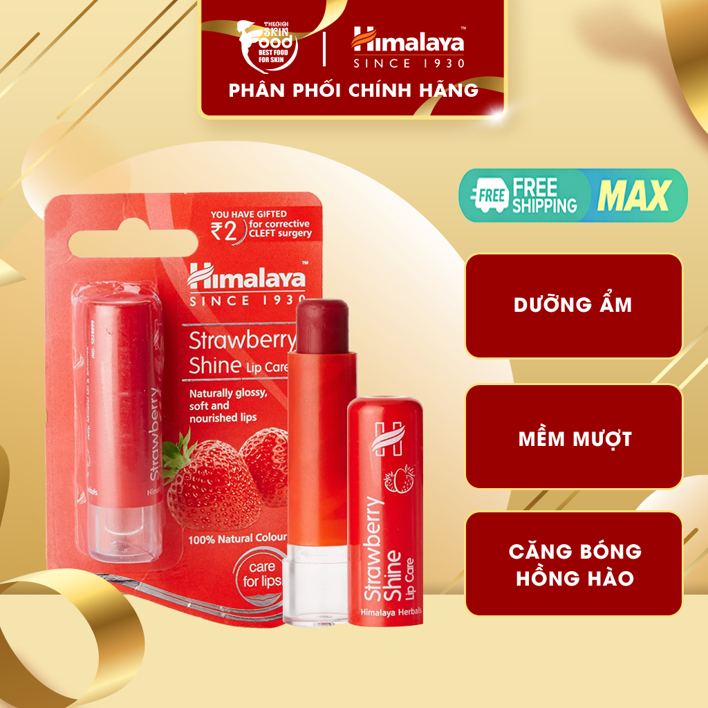Son dưỡng môi hồng chiết xuất dâu tây himalaya shine lip care 4.5g
