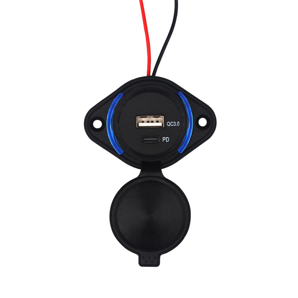 Dual usb power socket qc3.0 charger socket pd charging car phone charger type c port 12/24v for auto motorbike car boat