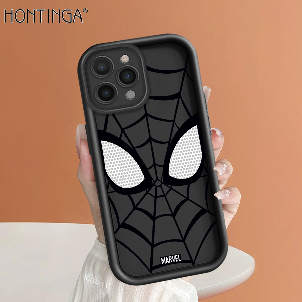 Hontinga for iPhone 16 Pro Max 16 Plus Back Cover Spider-Man Pattern Ladder Soft Camera Protection Rubber Phone Case.