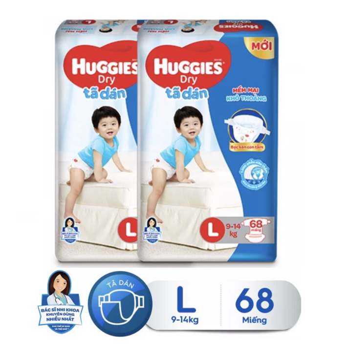 Combo 2 gói Tã dán Huggies size M76+3/L68 / size XL62 (Mẫu mới Skin Care)