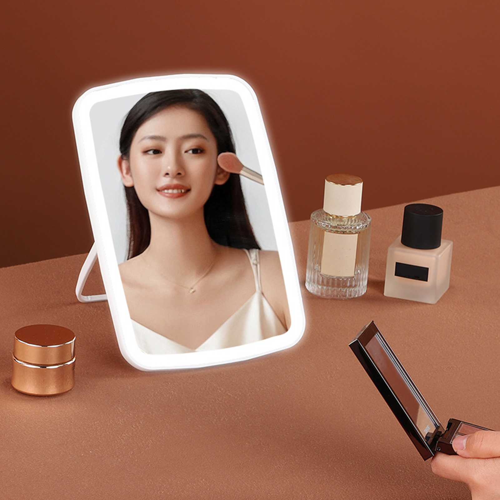SGHI Vanity Mirror with Three Light Modes Led Lighted Vanity Mirror Portable Led Makeup Mirror with Touch Screen Controls Rechargeable Foldable 3 Light Modes Perfect