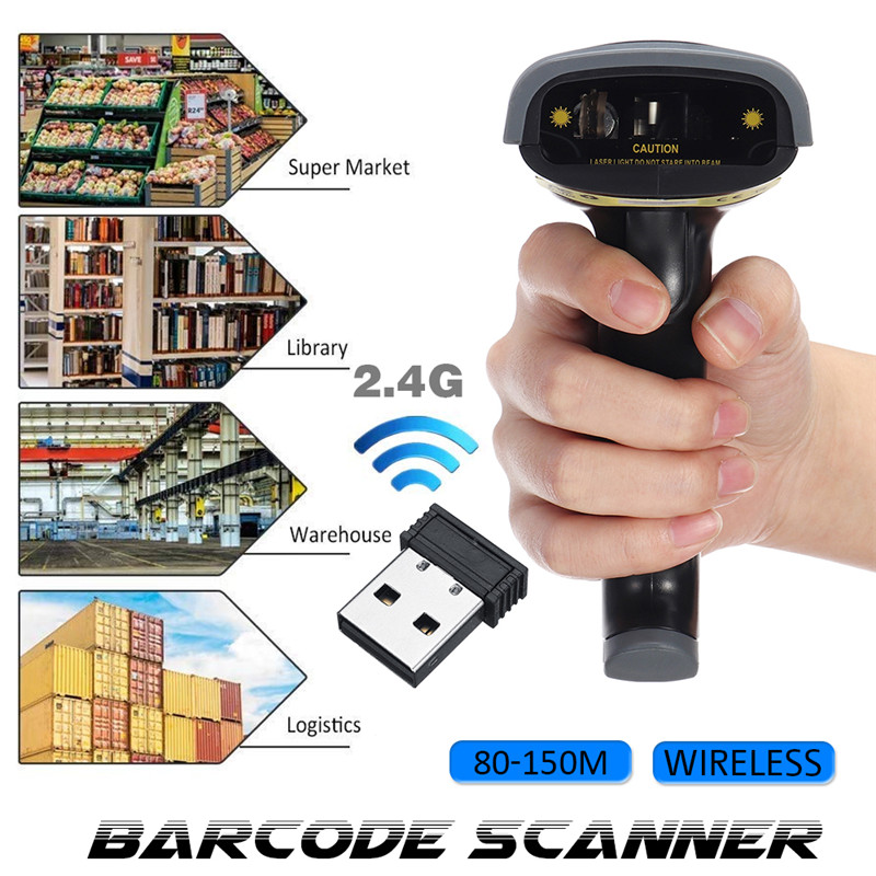 DC5V 2.4G Wireless Wired Barcode Scanner Handheld Scanning Bar Code Reader 80-150 Meters Wireless Transfer Distance 2 in 1