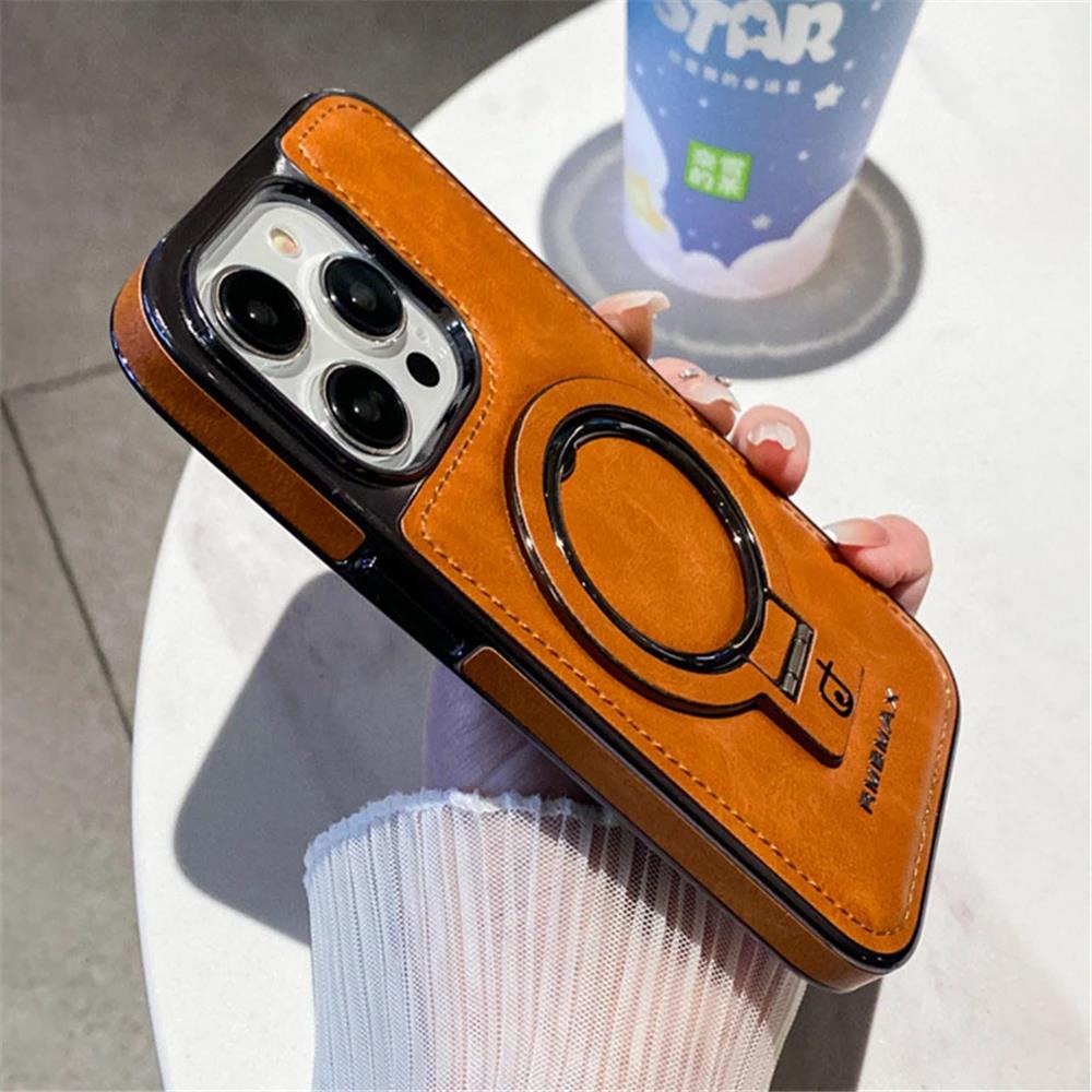 Luxury Lambskin Leather Folding Holder Stand Phone Case For iPhone 15 Pro Max 14 Pro Max 13 12 Pro Soft Hard Shockproof Cover