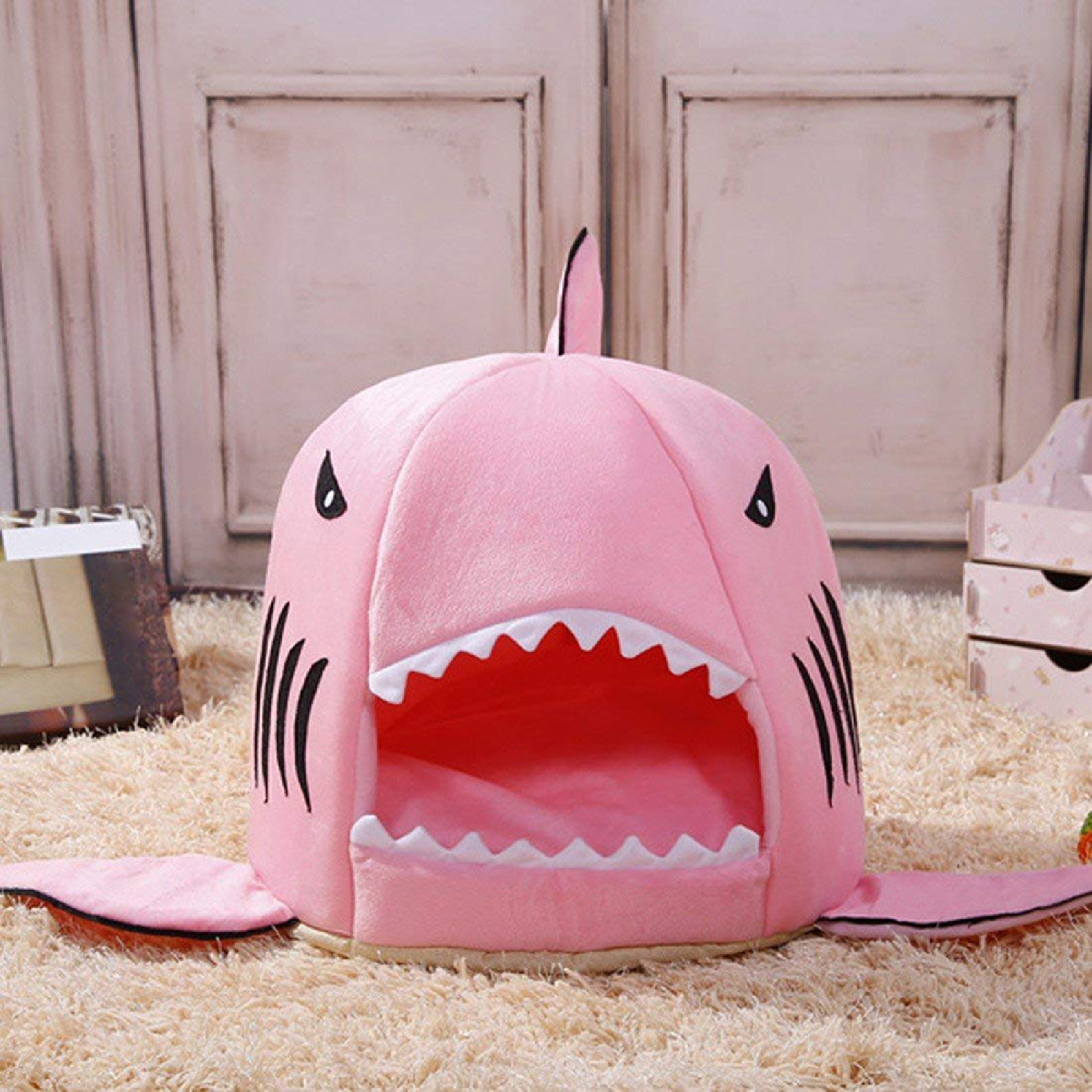 1Pc Cute Pet Nest Shark Shape Comfortable Soft Cave Design Kennel Houses for Dogs Cats Puppy Kitten