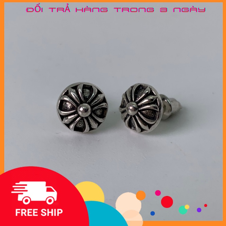 Unisex chrome heart stud silver cross earrings full box-chrome heart accessories