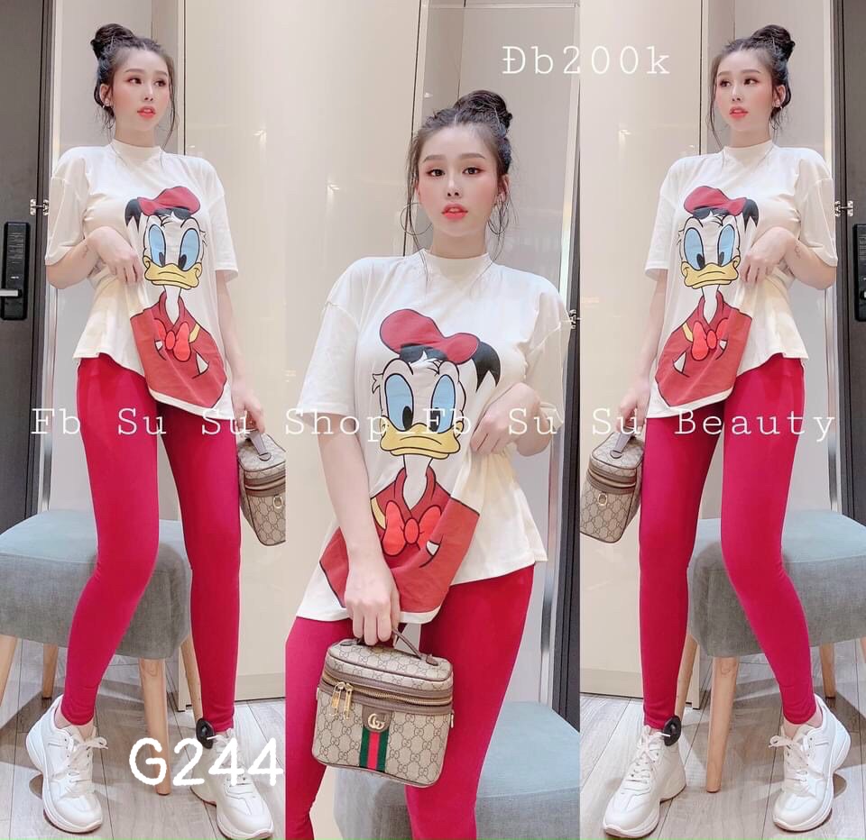 [HCM] Đồ bộ thun nữ áo tay ngắn quần dài in hình vịt dễ thương chất liệu thun tixi quảng châu g244