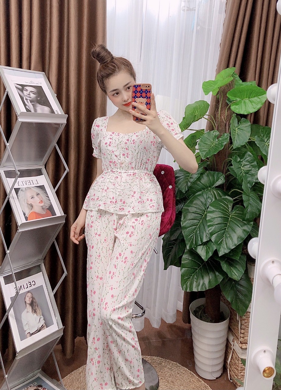 Bô Đồ Lụa Dài Mặc Nhà. Set Đồ Bộ Mặc Nhà  SIZE 40-65KG