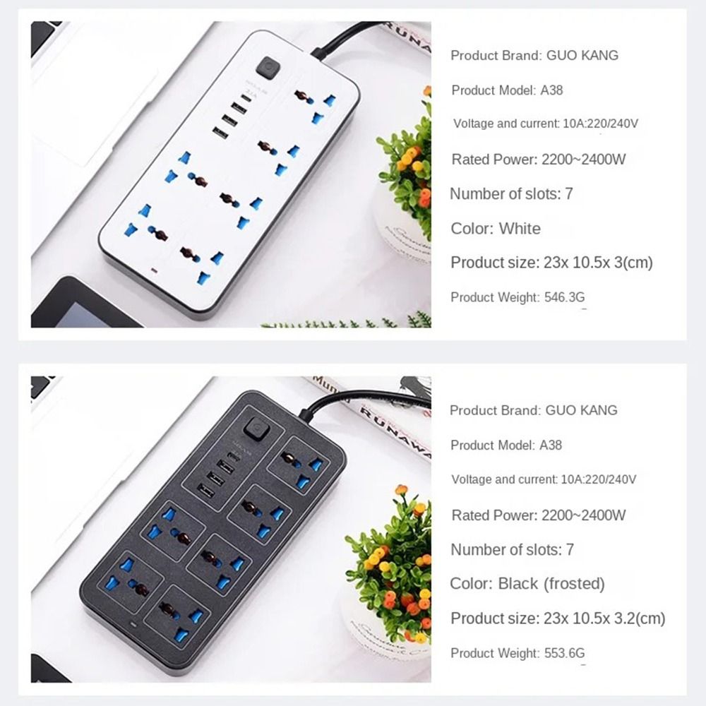 Surge Protector Multiprise Power Multi Tap 6 AC Sockets & 3 USB EU US ...