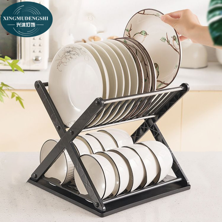 XMDS💖 Đôi Kệ Bếp hình chữ X đĩa gia dụng giá thoát nước Kệ đĩa bằng nhựa giá Khay đựng đa chức năng tiết kiệm không gian đơn giản