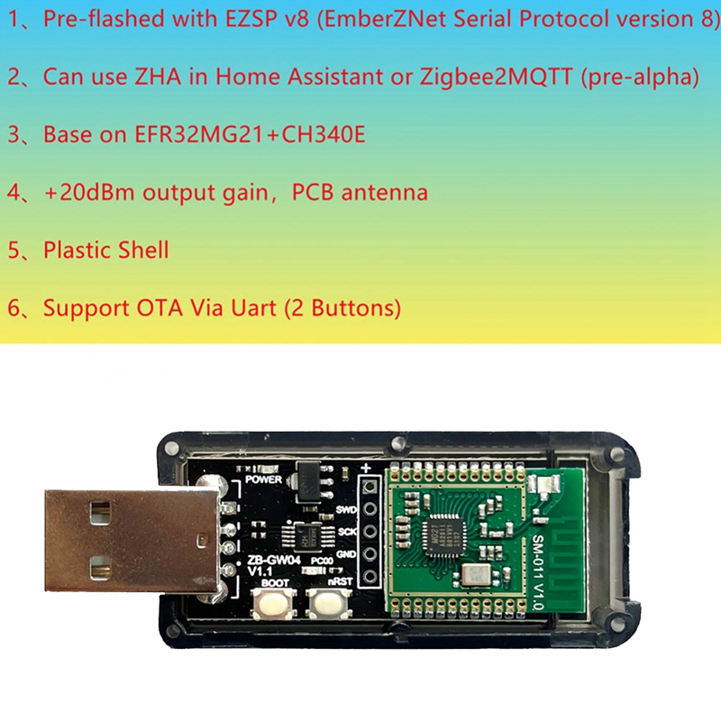 1 PCS ZigBee 3.0 Labs Mini EFR32MG21 Open Source Hub Gateway USB Dongle Chip Module Silicon Universal ZHA NCP Home Assistant