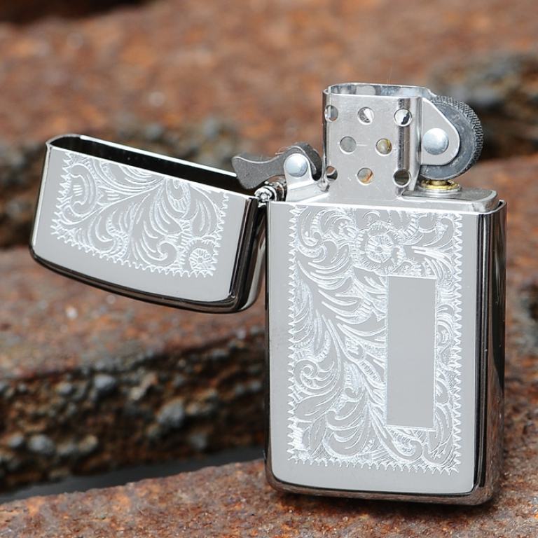 Bật Lửa Zippo Slim 1652 - Quẹt Zippo Mini Venetian Bạc
