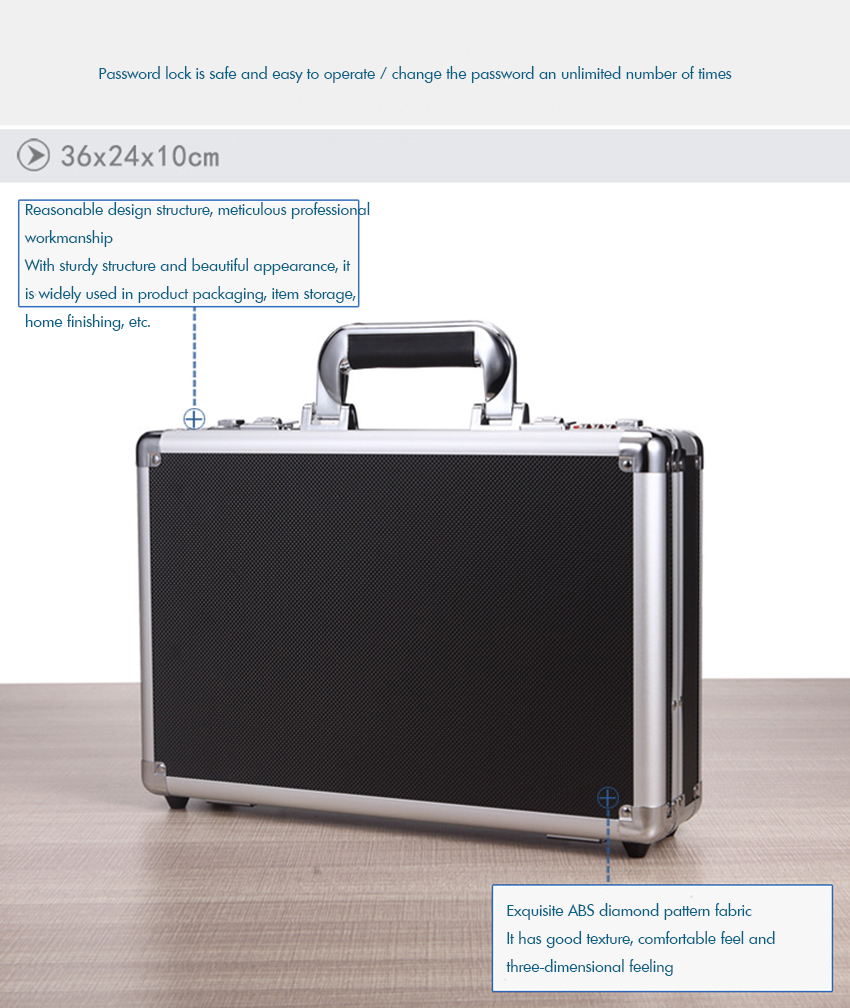 【original】 Portable Metal Toolbox Black/Silver Equipment Organizer Holder.