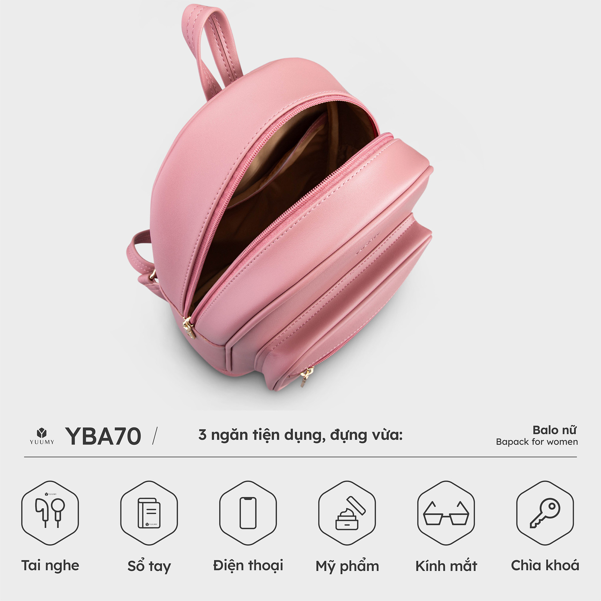 Balo Yuumy (Thời trang nữ tiện lợi cỡ trung - Balo da Seasand YBA70)