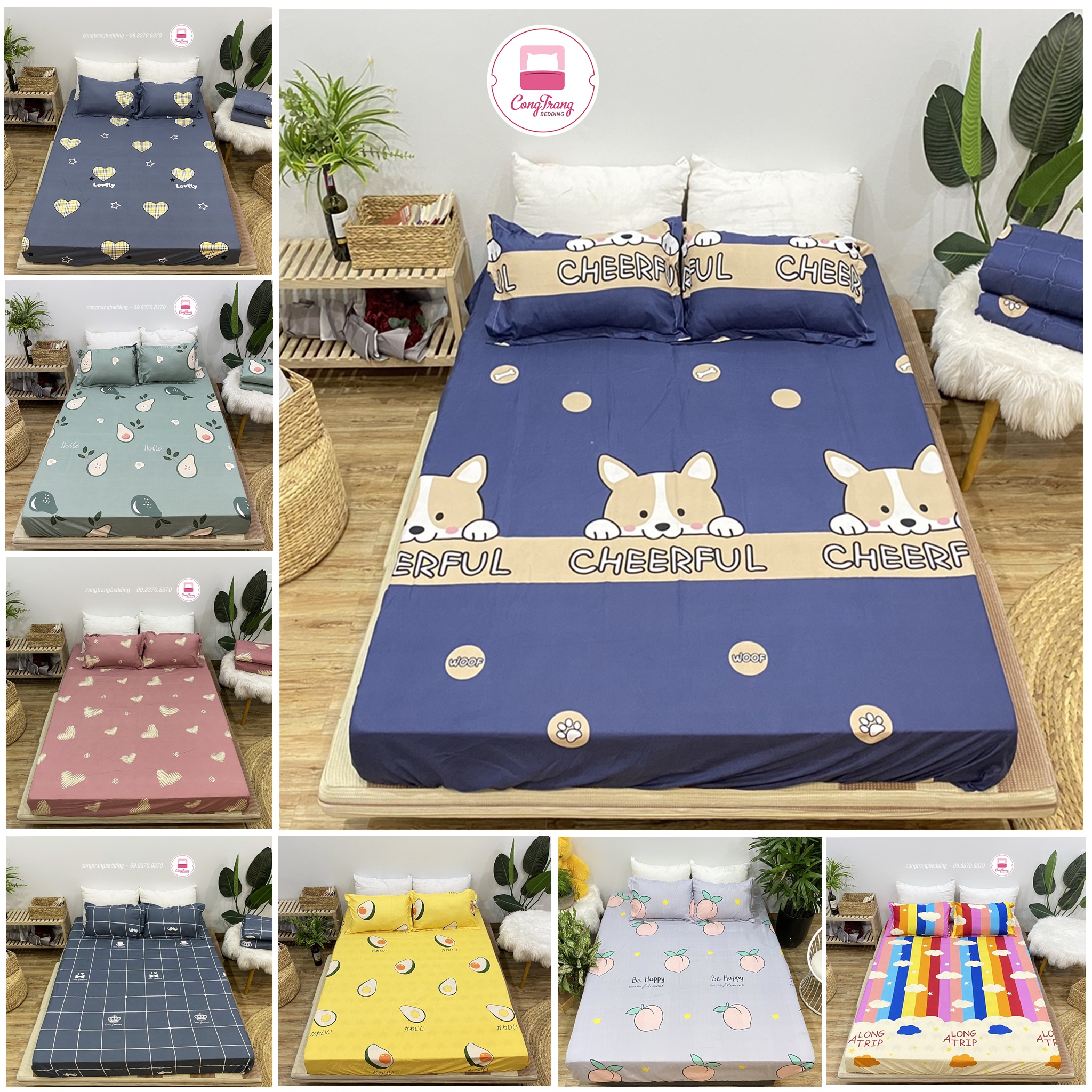 Bộ 5 món Chăn Phao Trần Bông Kèm Ga chun và 2 vỏ Gối Poly Trần Bông Siêu Ấm( M6 / M8 )
