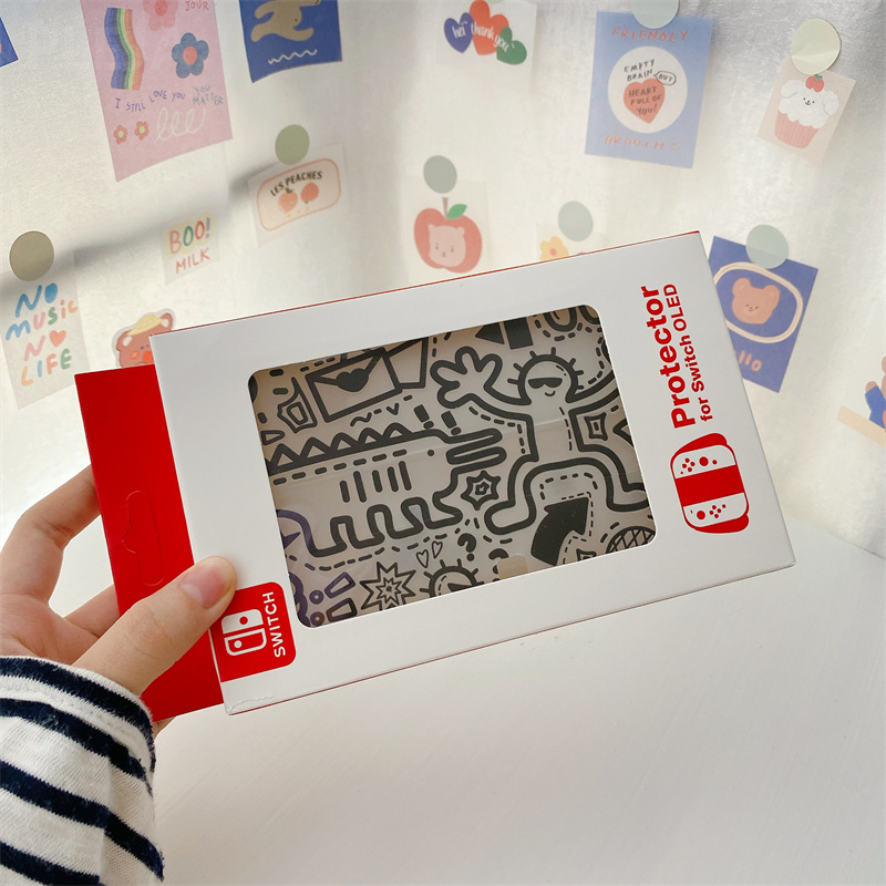 【Stylish】 Cute Cartoon Graffiti Game Console Protective Case For Nintendo Switch OLED Soft Silicone Protector Cover For Switch Accessories.