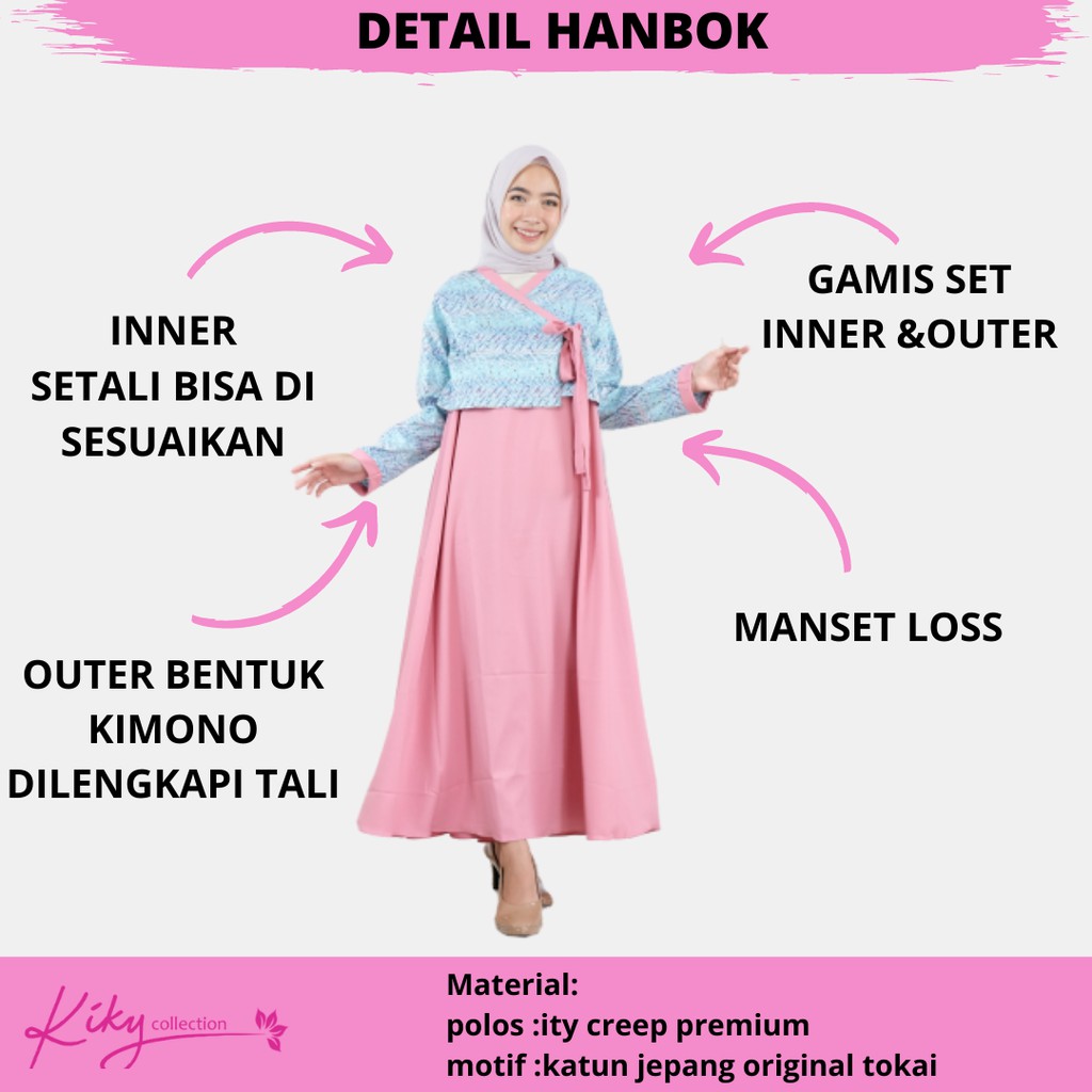 Hanbok Dress Remaja Muslim Remaja Terbaru Kekinian Set Inner Outer - Main Image