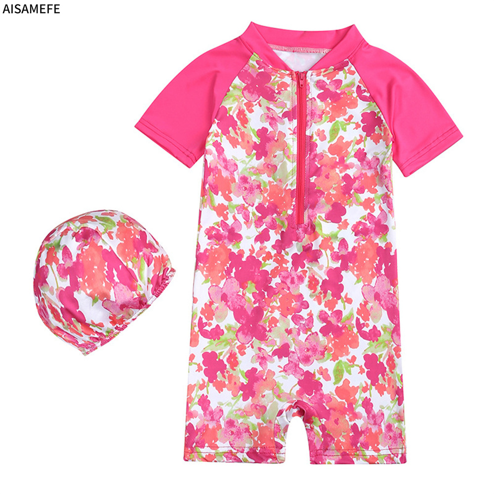 Aisamefe kids one piece swimsuit frozen aisha paw patrol pattern 2022 new sunscreen swimwear swimsuit cap set cartoon