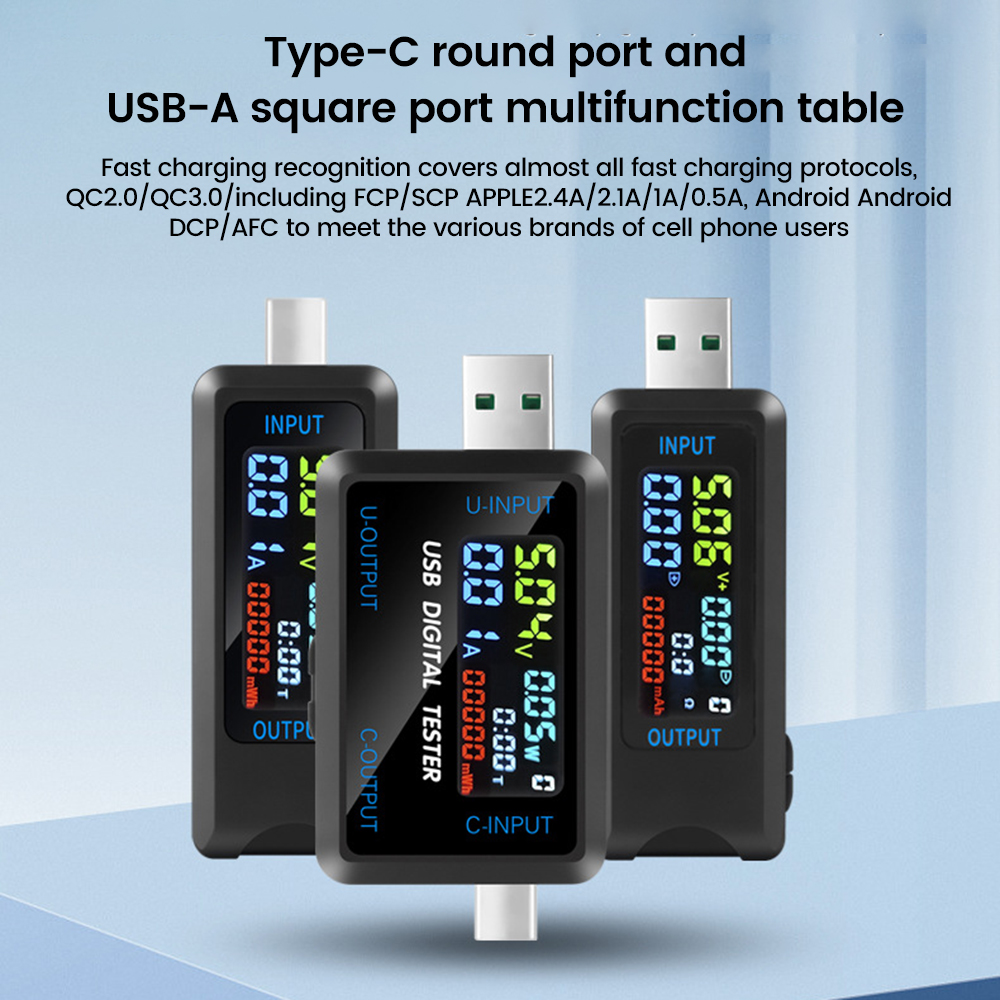 DIPPRUN DC 4.5~36V Multi-function Digital Display Voltage Current Capacity Tester USB+Type-C Interface USB Cable Charger Detector