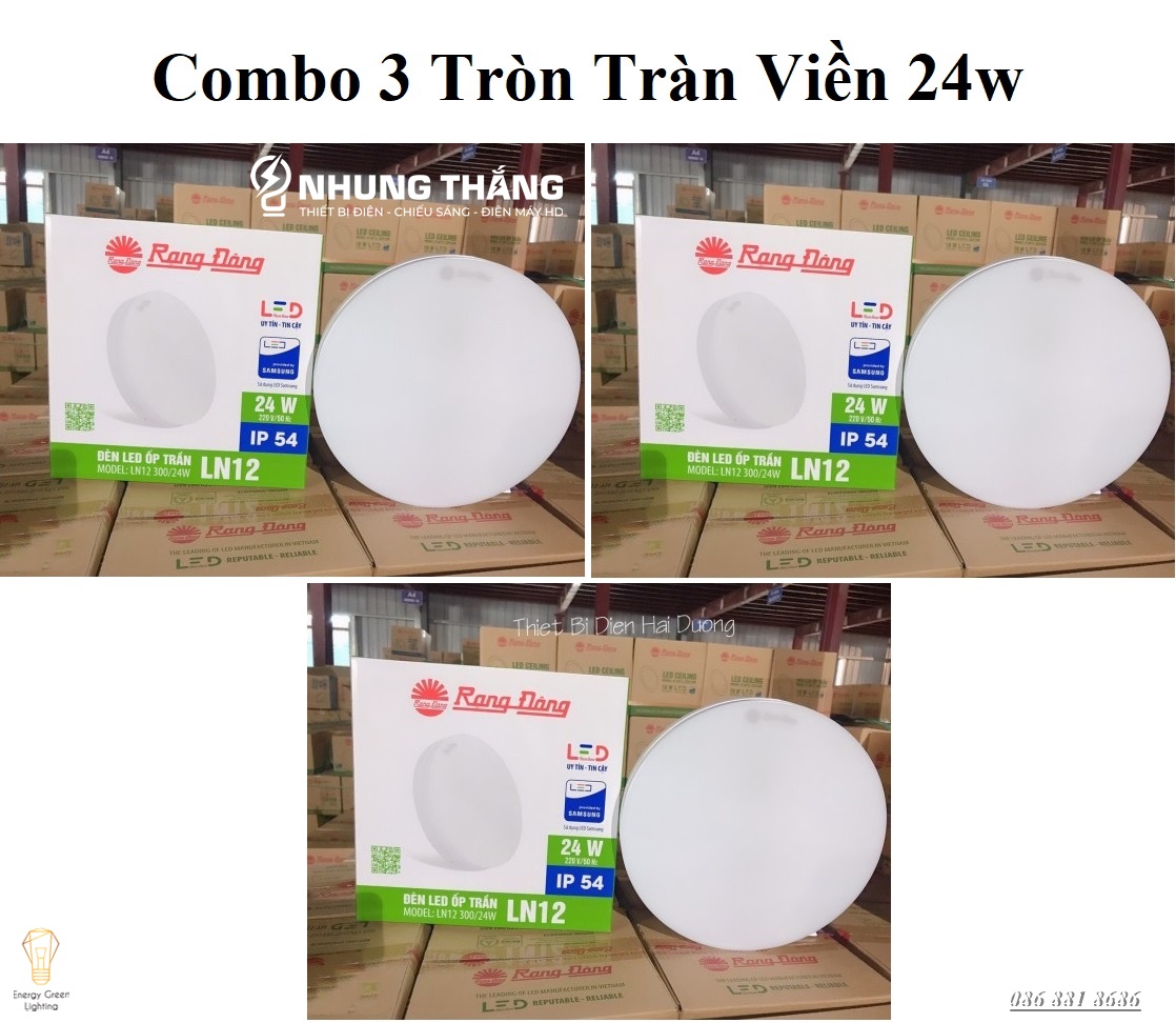 Combo 3 đèn led ốp trần tròn/vuông 24w - 30w vô cực tràn viền rạng đông - bảo hành 24 tháng