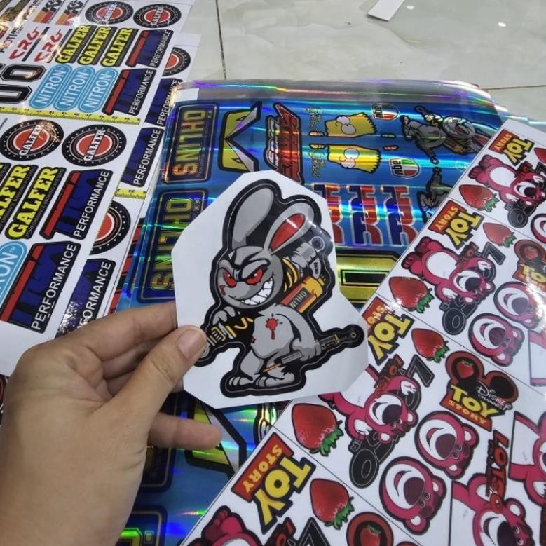 Tem sticker thỏ điên cầm phuộc OH 10cm