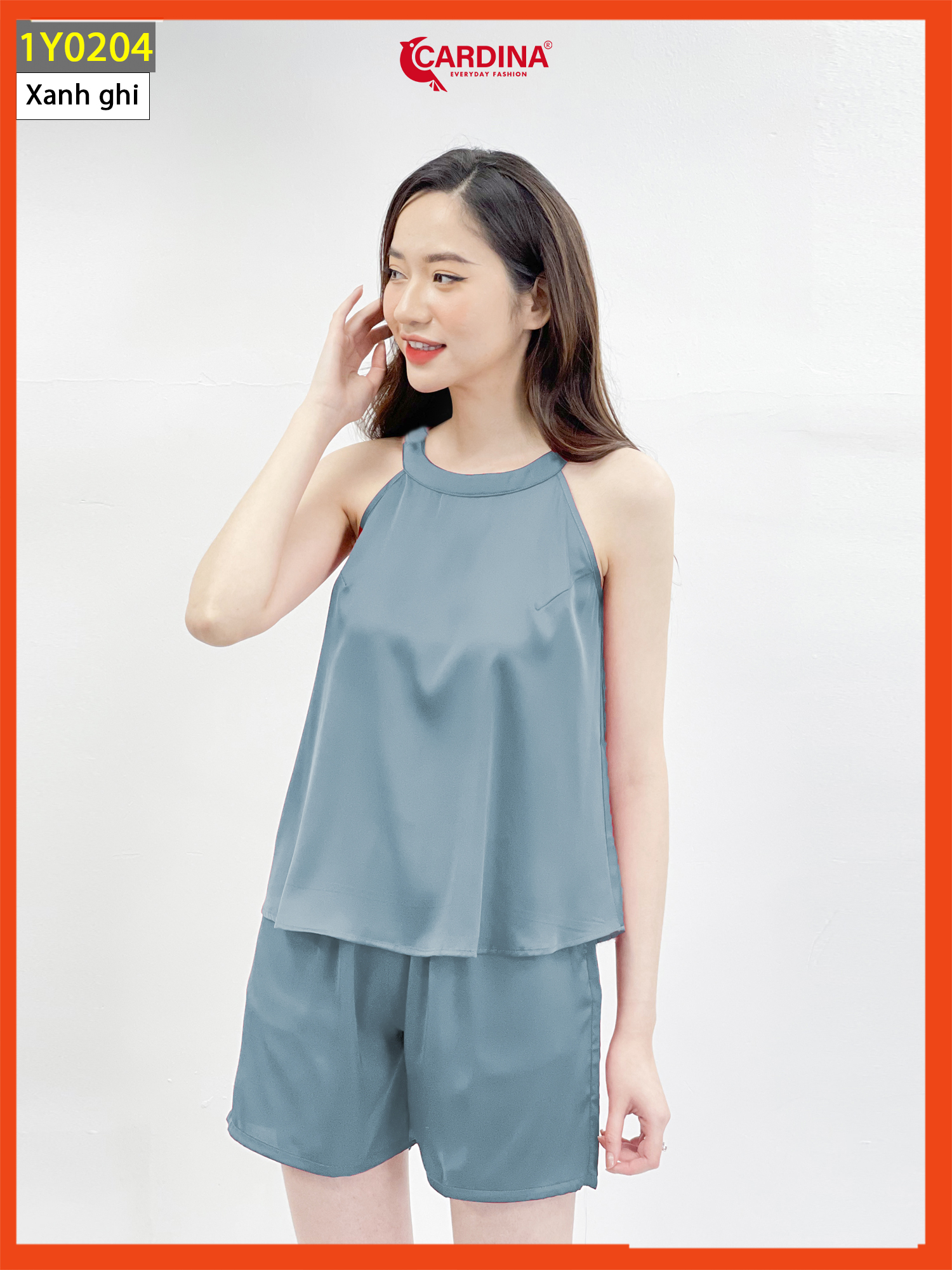 Đồ Bộ Nữ 𝐂𝐀𝐑𝐃𝐈𝐍𝐀 Chất Lụa Satin Nhật Cao Cấp Quần Đùi Áo Cổ Yếm 1Y02