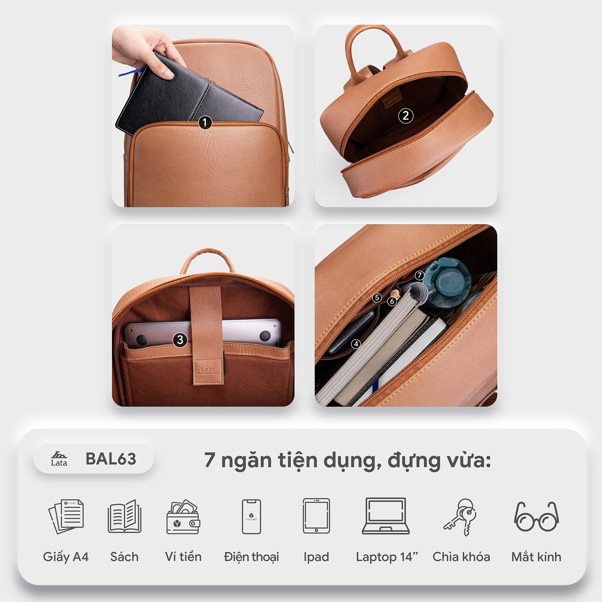 Lata Backpack (Large-Sized Men's Office Fashion - Leather Backpack Bal63)