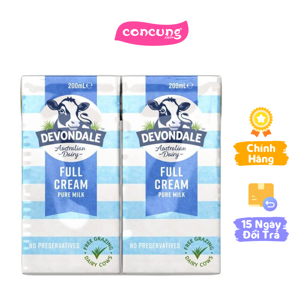 Sữa tươi nguyên chất tiệt trùng devondale milk 200ml - lốc 6 hộp