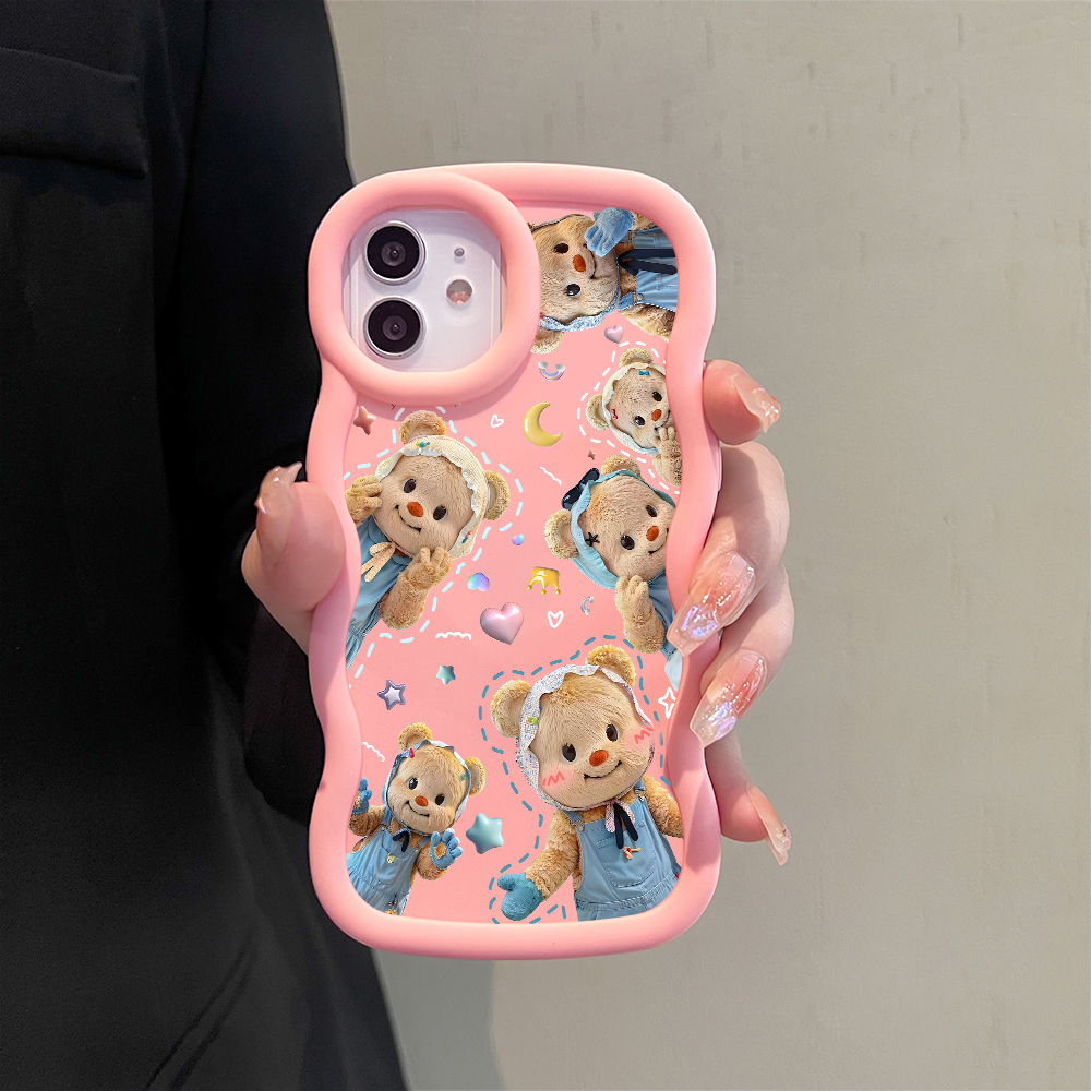 AMORVOR for Redmi Note 10 Note 10S Poco M5S Back Cover Butter Bear Pattern Luxury Phone Case Macaron Wave Soft Silicone Mobile Cover. 