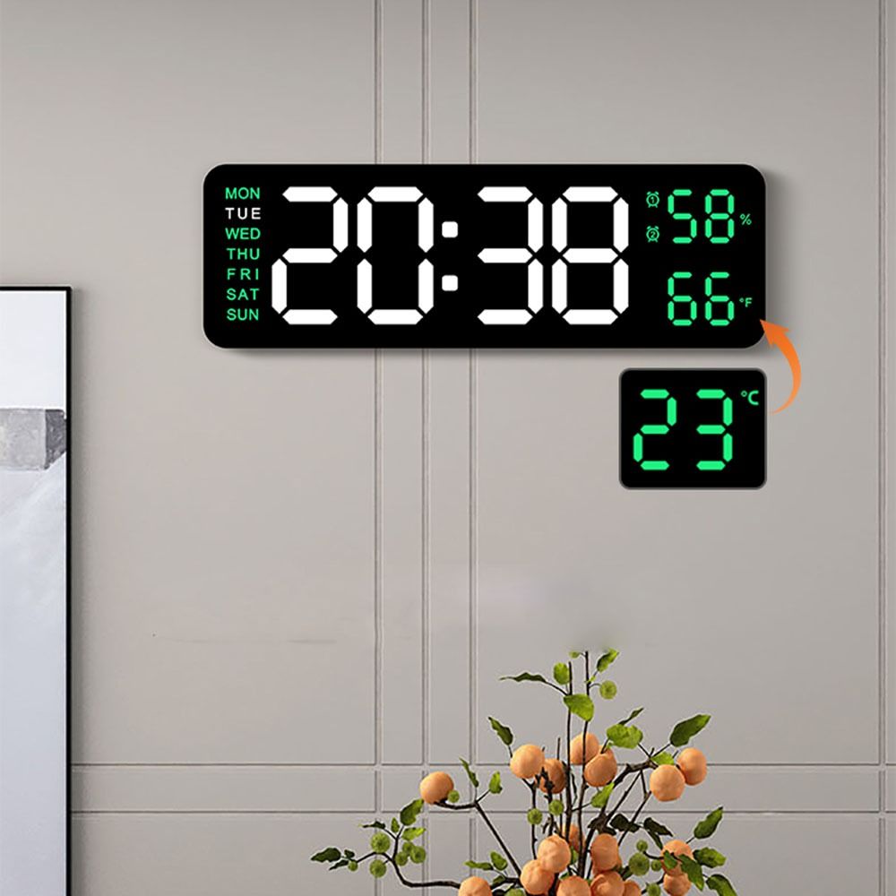LINNANZHUBING Wall-mounted Electronic Wall Clock Multi-functional Temperature Display Table Clock Calendar Digital LED Clocks for Bedroom