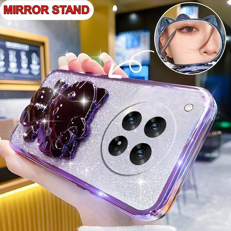 New Phone case Redmi 14C Back cover Camera Protection Semi Transparent Soft Silicone Rabbit bracket Shockproof Exquisite Glitter Powder For Xiaomi Redmi 14C case. 