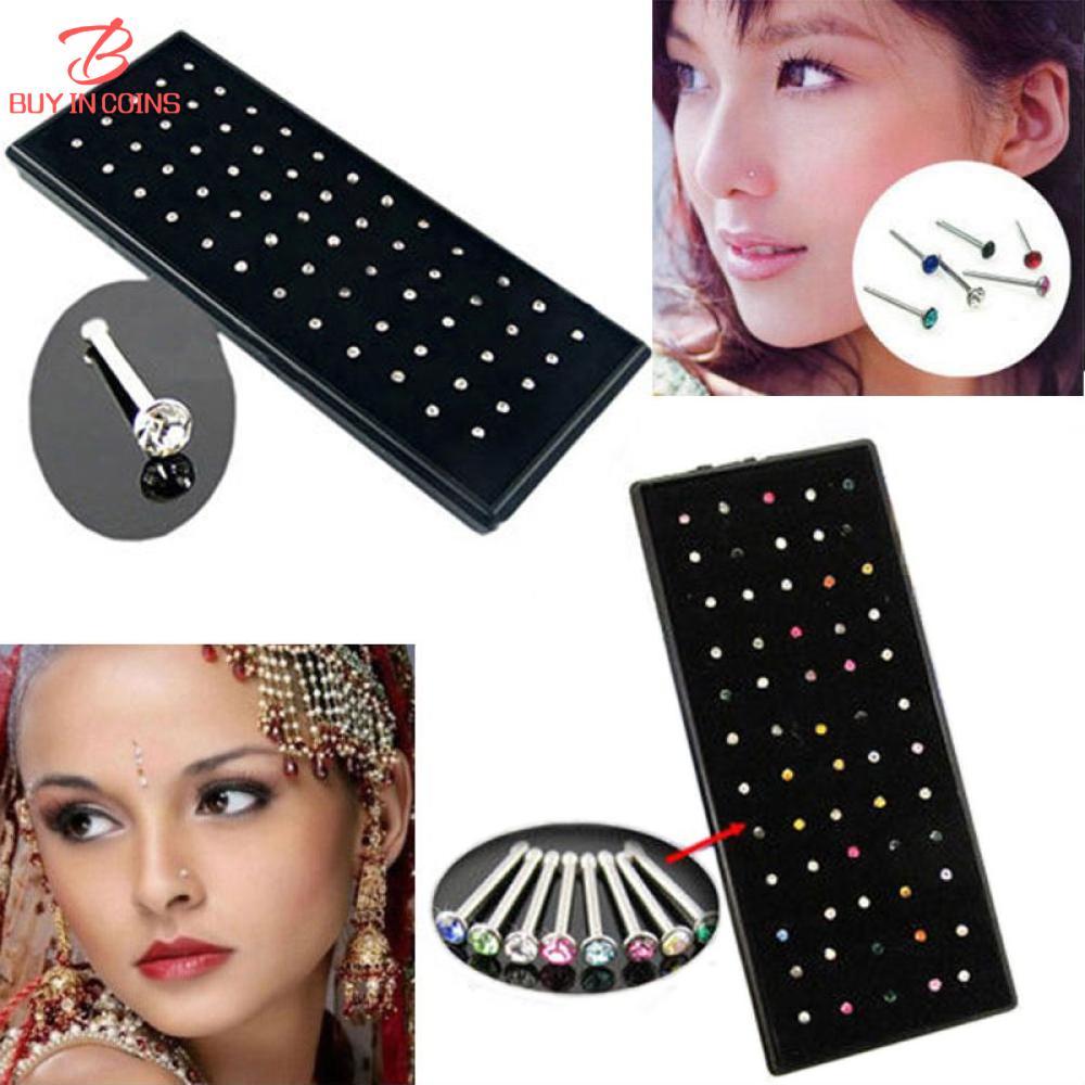 60 Pcs Pha Lê Rhinestone Khuyên Mũi Miếng Gắn Hình Xương Xỏ Khuyên Đồ Trang Sức