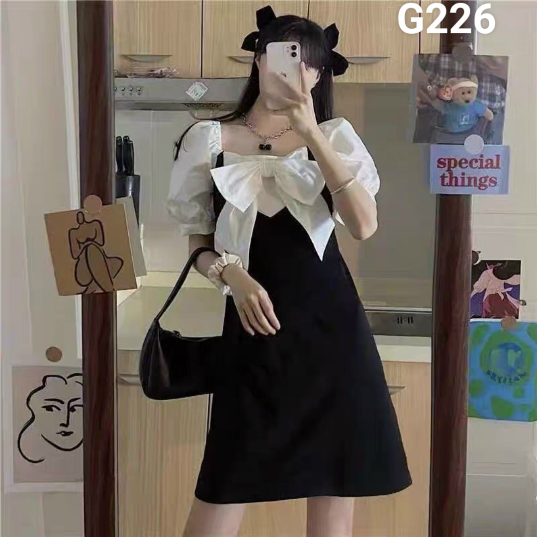 Đầm dạo phố cổ nơ tay voan dáng suông g226
