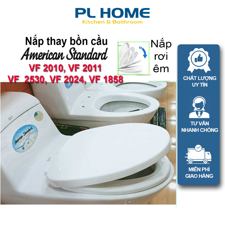 Nắp Bồn Cầu Đóng Rơi Êm Thay Thế Cho Nắp Bồn Cầu American Standard VF2010, VF2011, VF2024, VF2530, VF1858