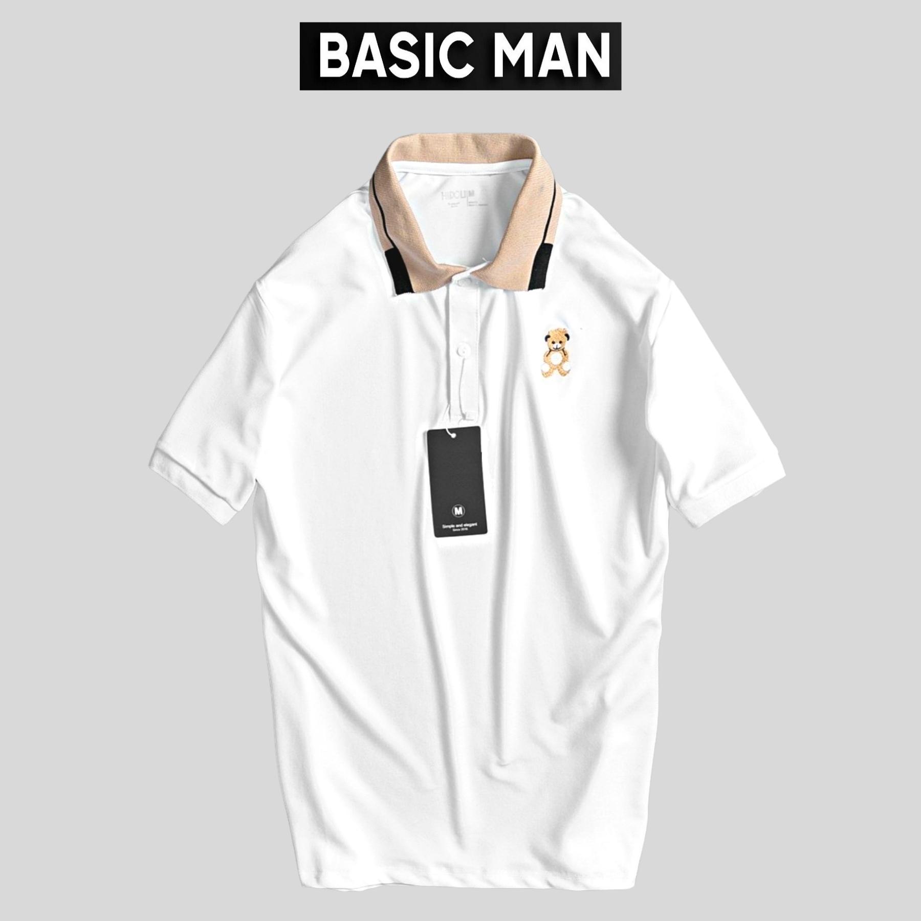 Áo Polo nam hình gấu Áo thun nam cổ bẻ vải cá sấu Basic Man