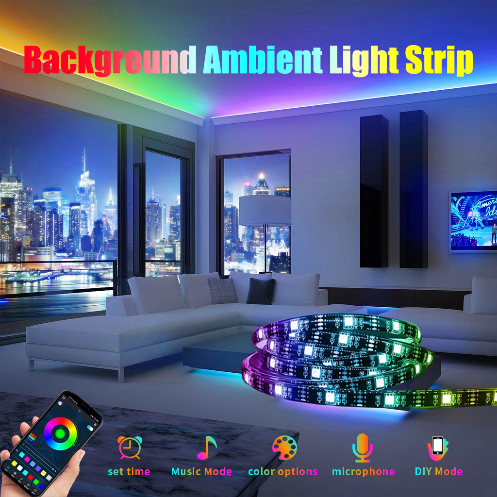 APP control LED light decoration light strip, self-adhesive, suitable for TV wall, bedroom, garden, car, dustproof and waterproof, can be in sections, total length 5 meters, comes with remote