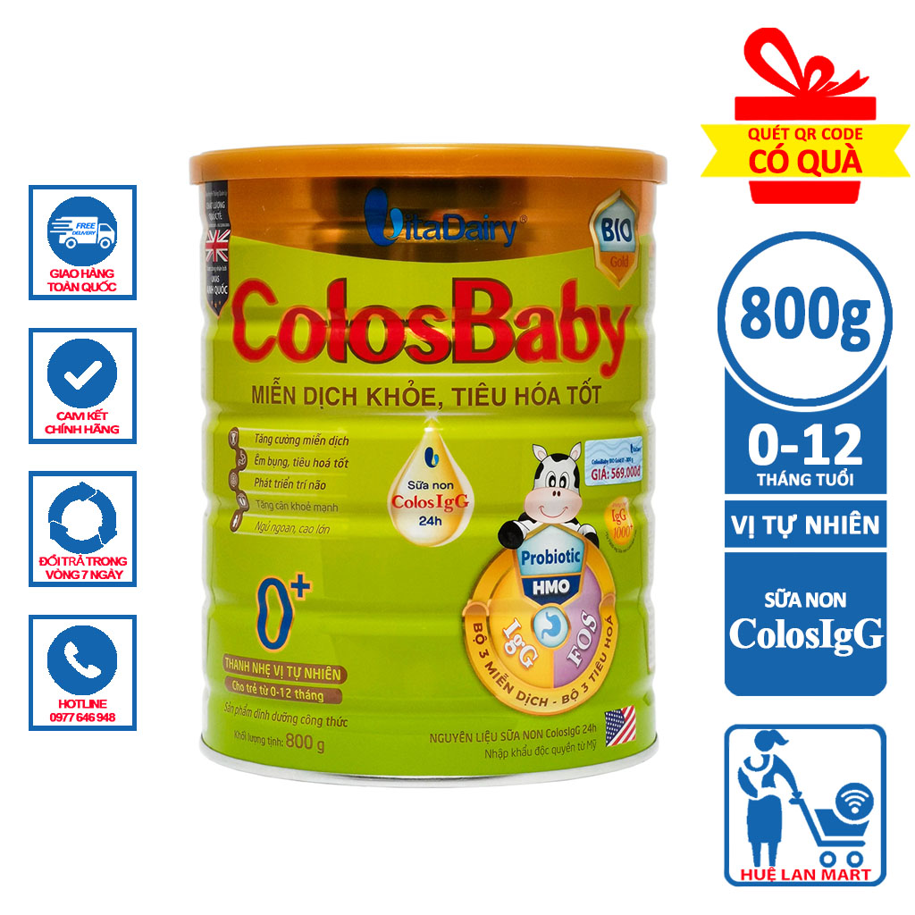 Sữa Bột VitaDairy ColosBaby Bio Gold 0+ Hộp 800g (Miễn dịch khỏe, tiêu hóa tốt; Cho trẻ 0~12 tháng tuổi)