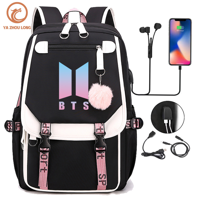 YA ZHOU LONG Backpack Oxford cloth BTS same style backpack USB charging middle and high school backpack