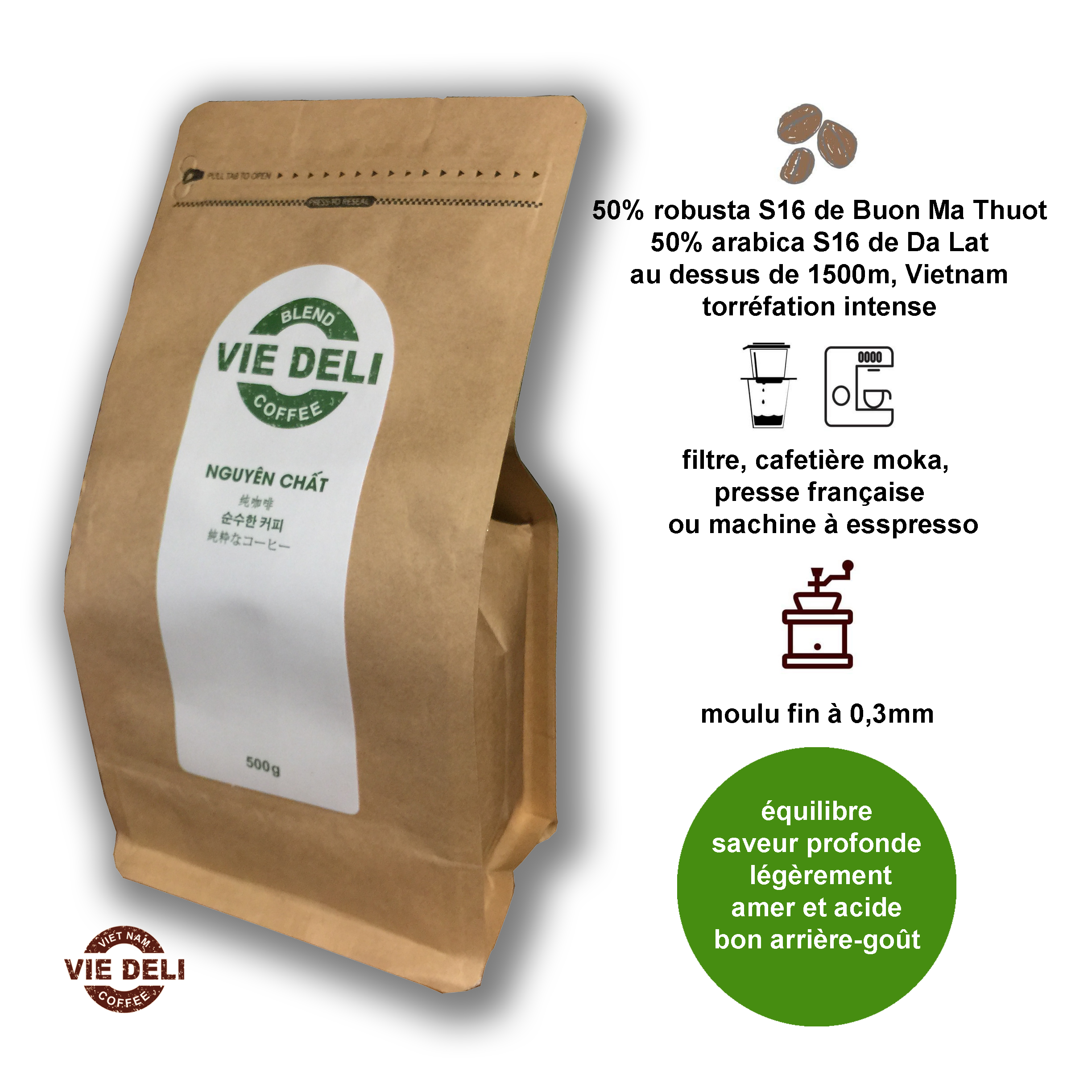 Cà phê bột Blend Viedeli, túi 500g