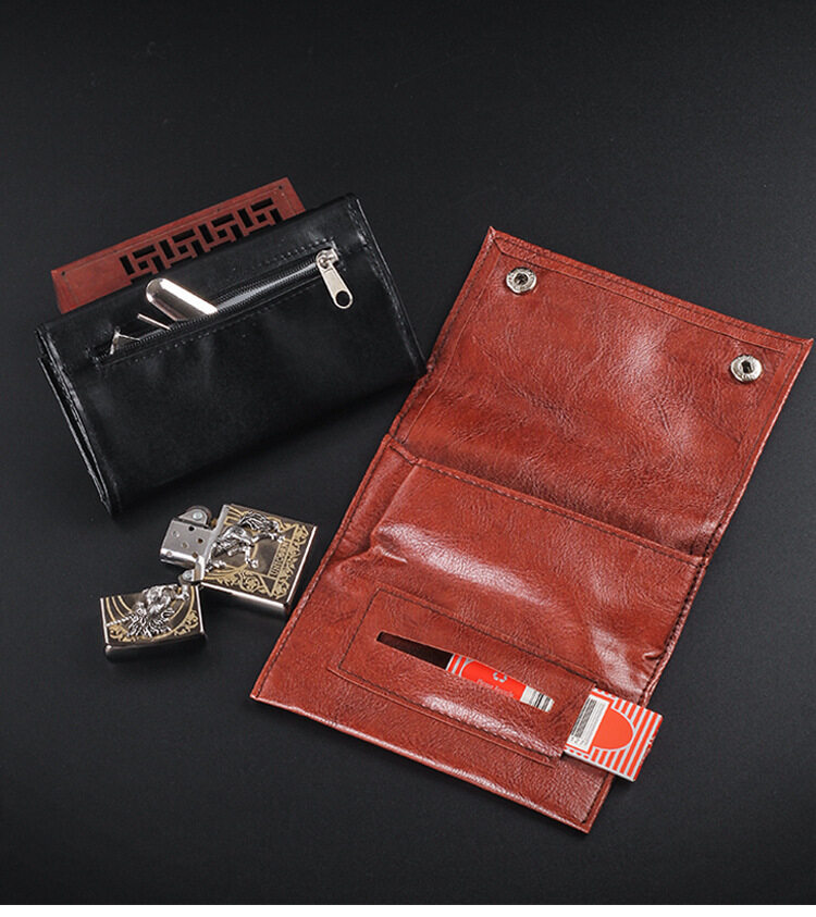 Tragbare Leder-Rauchertasche mit Reißverschluss und Schnalle, Aufbewahrungsetui für Zigarettenpapier und Raucherzubehör
_voghion.com