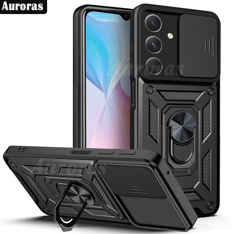 For Samsung Galaxy A16 Phone Case Camera Lens Protector Shockproof Armor Iron Metal Car Ring Kickstand Bracket Casing for Galaxy A16 Cover Casing HP. 