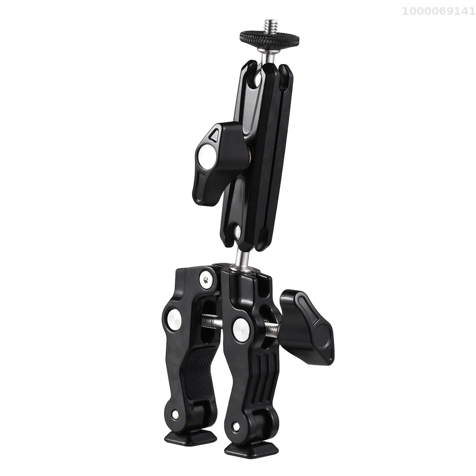 Clamp Bicycle Handlebar Adapter Mount Ball Mount Clamp Dual 360°Rotatable Ballhead 1.5kg/3.3lbs Load Bearing Aluminum Alloy with 1/4 Inch Screw & 3/8 Inch Thread Hole Compatible with Phone/ Camera/ Monitor/ Tripod