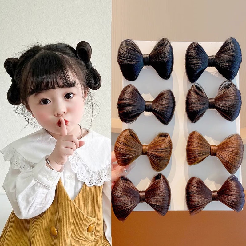 Kẹp Tóc Đính Tóc Giả Thắt Nơ Dễ Thương Cho Bé Gái
