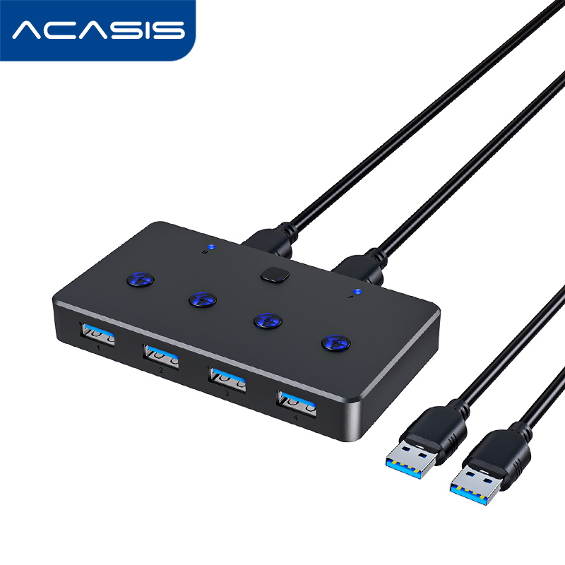 ACASIS USB 3.0 Sharing Switch, 2 Computers 4-Port USB Peripheral Switcher Adapter Box Selector for PC, Printer, Scanner, Mouse, Keyboard with One-Button Swapping 2 IN 4 Out KVM Switch