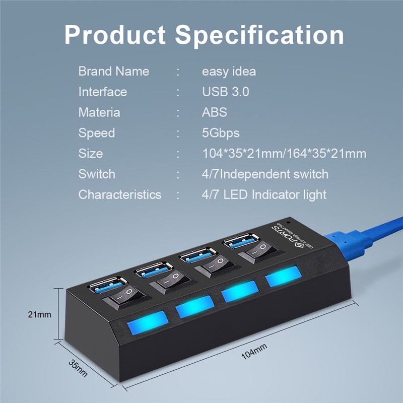 7-Port HUBs High Speed USB 3.0 Multi HUB Splitter Expansion Computer Charging Devices Data Transfer