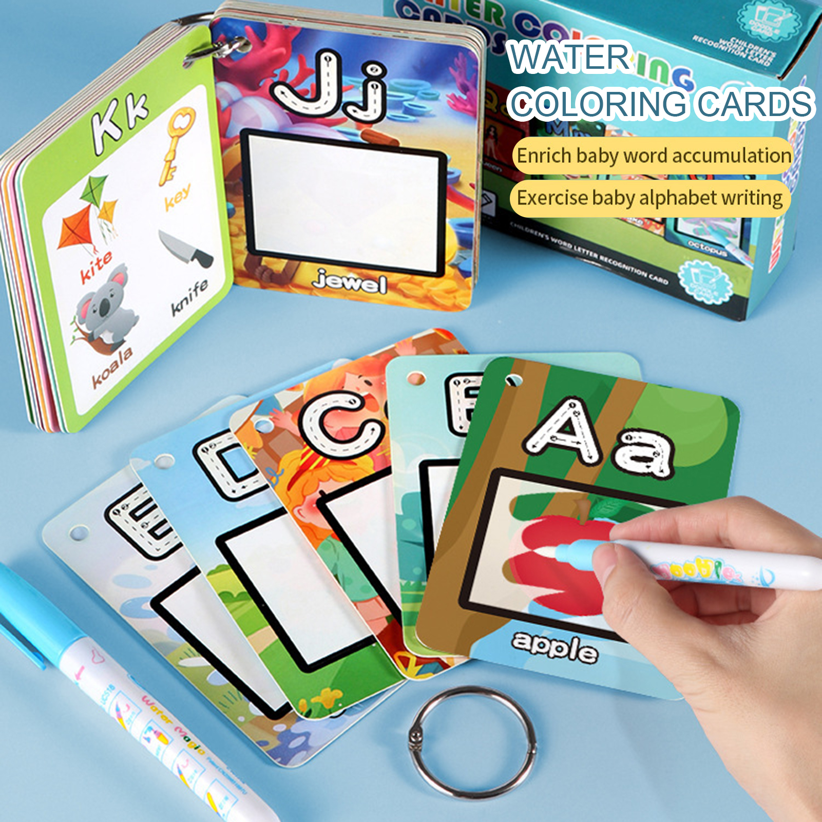 Flashcards for Learning the Alphabet Watercolor Alphabet Flashcards Alphabet Water Coloring Cards Fun Educational Toy for Kids Develop Hand Strength Visual Perception Skills Paint Set
