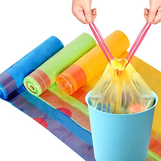 Combo 5 cuộn túi đựng rác nilon có dây rút cuộn 15 túi