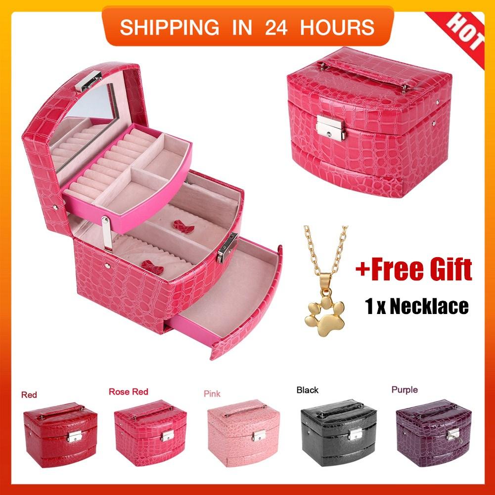 Details about   3 Layers Jewelry Necklace Storage Box Case Lady Gift Home Supplies Red HG Home